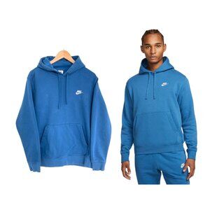 Nike Hoodie Sweatshirt Men Large Sportswear Club Fleece Marina Blue BV2654-407